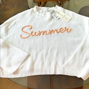 White Sweater with Orange 'Summer' Embroidery- NWT